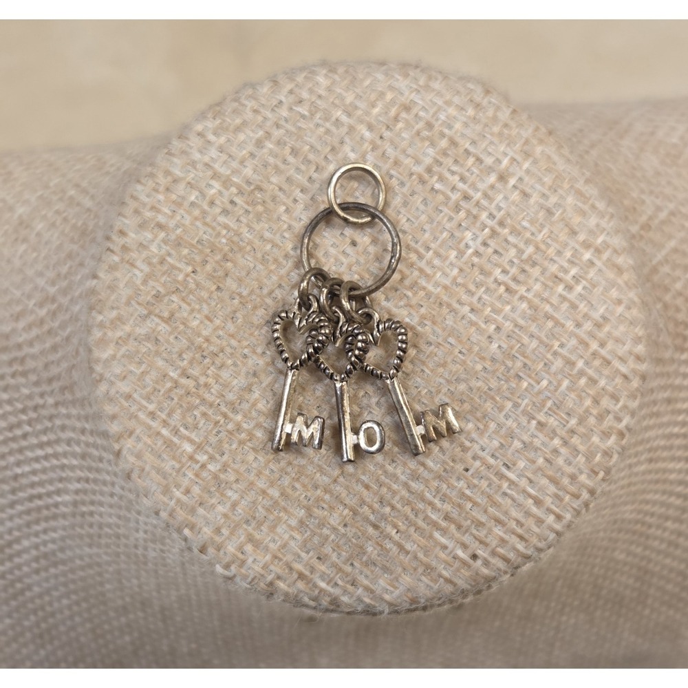 Vintage Sterling Silver MOM Skeleton Key Heart Pendant 925 LA